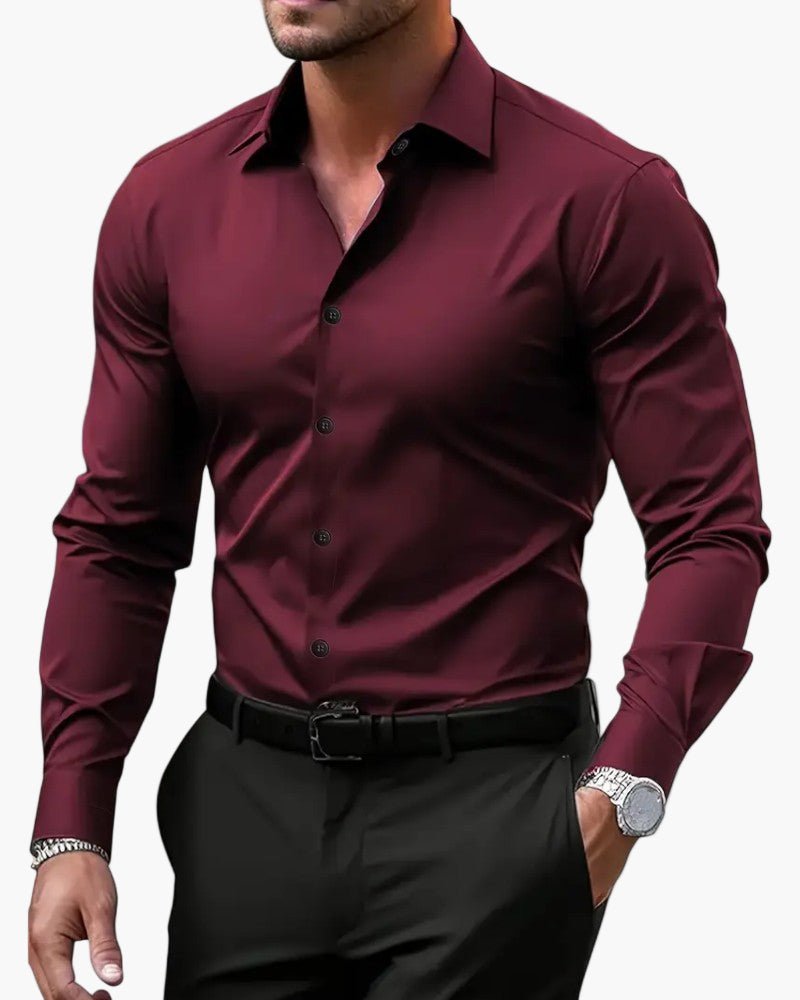 OLANE Long Sleeve Formal Button - Down Polo Shirt RedXSMen's Tops