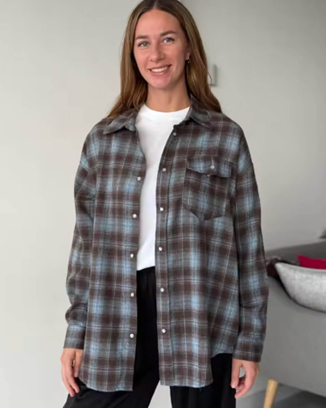 Langärmliges kariertes Oversized-Hemd