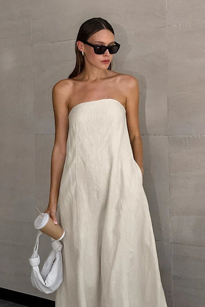 OLANE Loose Fit Strapless Backless Maxi Dress KhakiMWomen’s Dresses