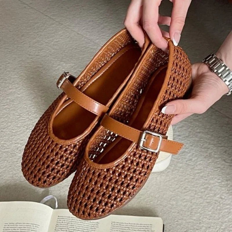 OLANE Luana Mesh Ballet Flat Pumps Brown35Shoes