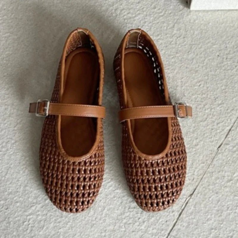 OLANE Luana Mesh Ballet Flat Pumps Brown35Shoes