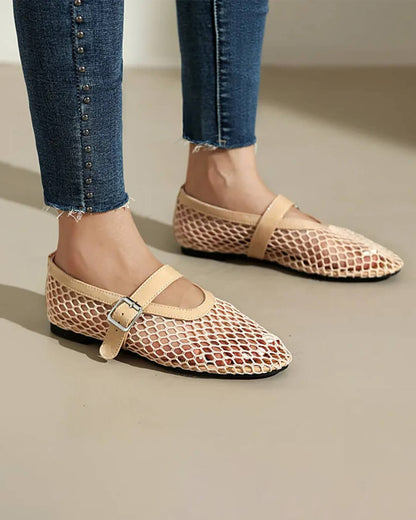 OLANE Luella Buckled Mesh Ballet Flats Beige35Shoes