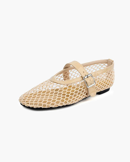 OLANE Luella Buckled Mesh Ballet Flats Beige35Shoes