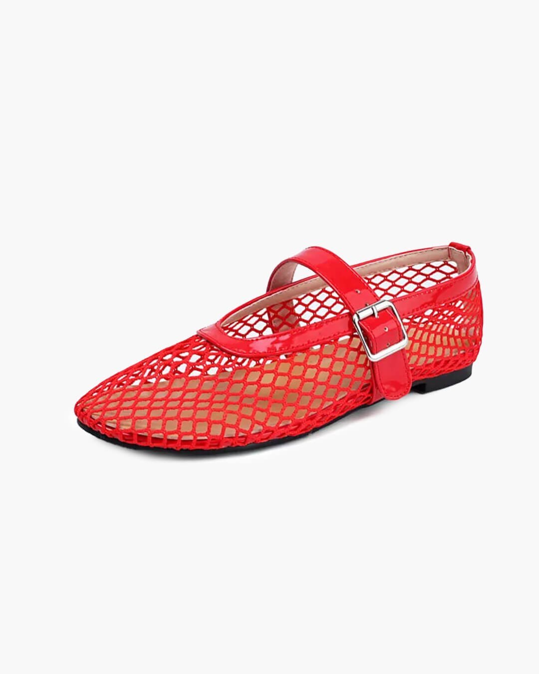 OLANE Luella Buckled Mesh Ballet Flats Red35Shoes