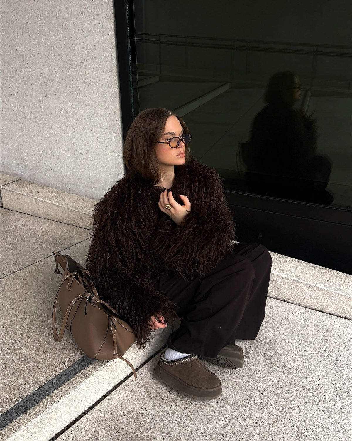 OLANE Mongolian Fuzzy Faux Fur Coat BlackXSWomen's Coats & Jackets