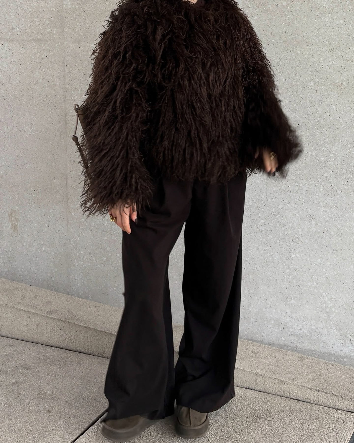 OLANE Mongolian Fuzzy Faux Fur Coat BlackXSWomen's Coats & Jackets