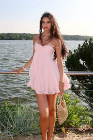 Agathe vestito corto in chiffon con spalle scoperte