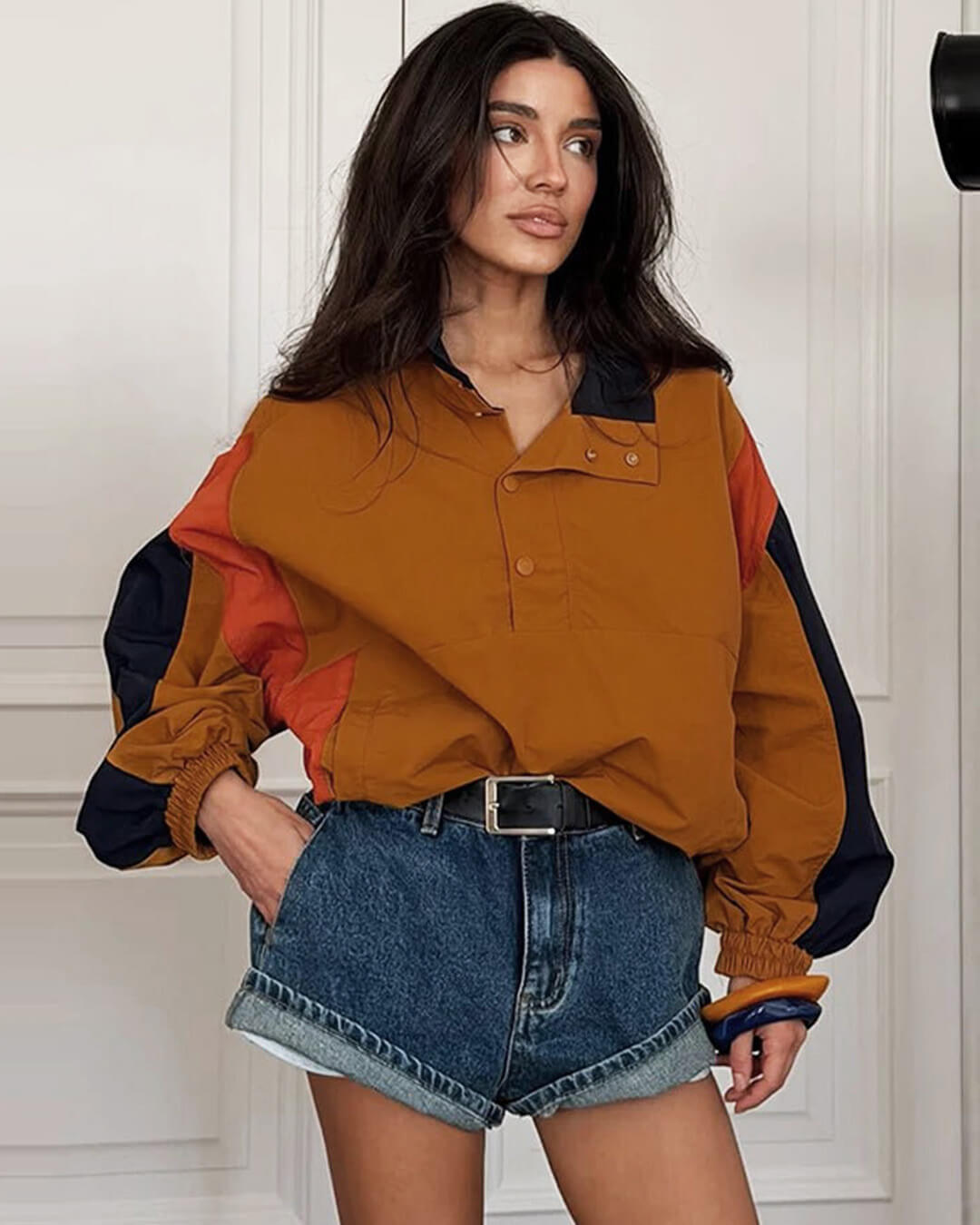 OLANE Oversized Colorblock Cropped Jacket OrangeSWomen's Coats & Jackets