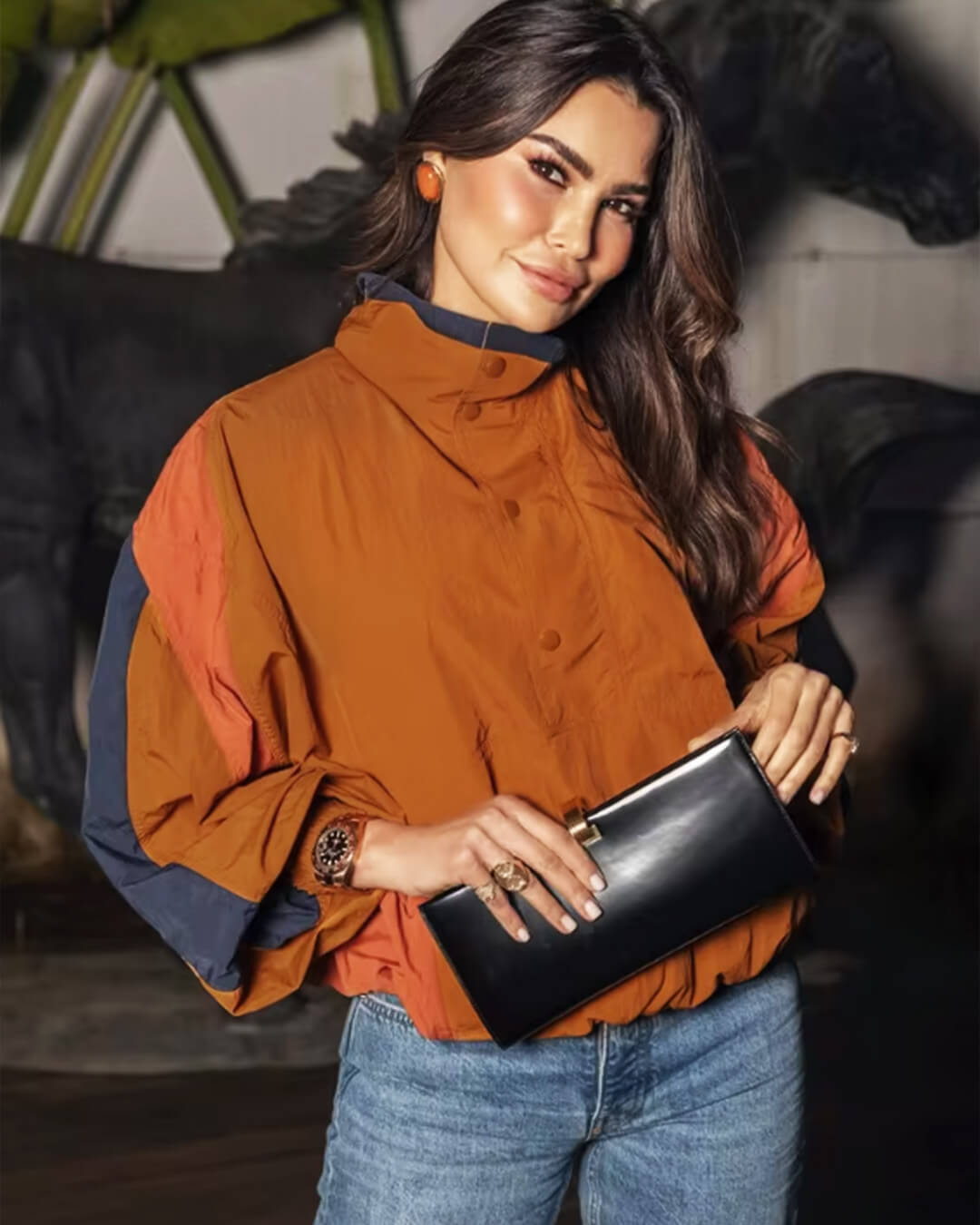 Kurze Oversized-Jacke im Colorblock-Design
