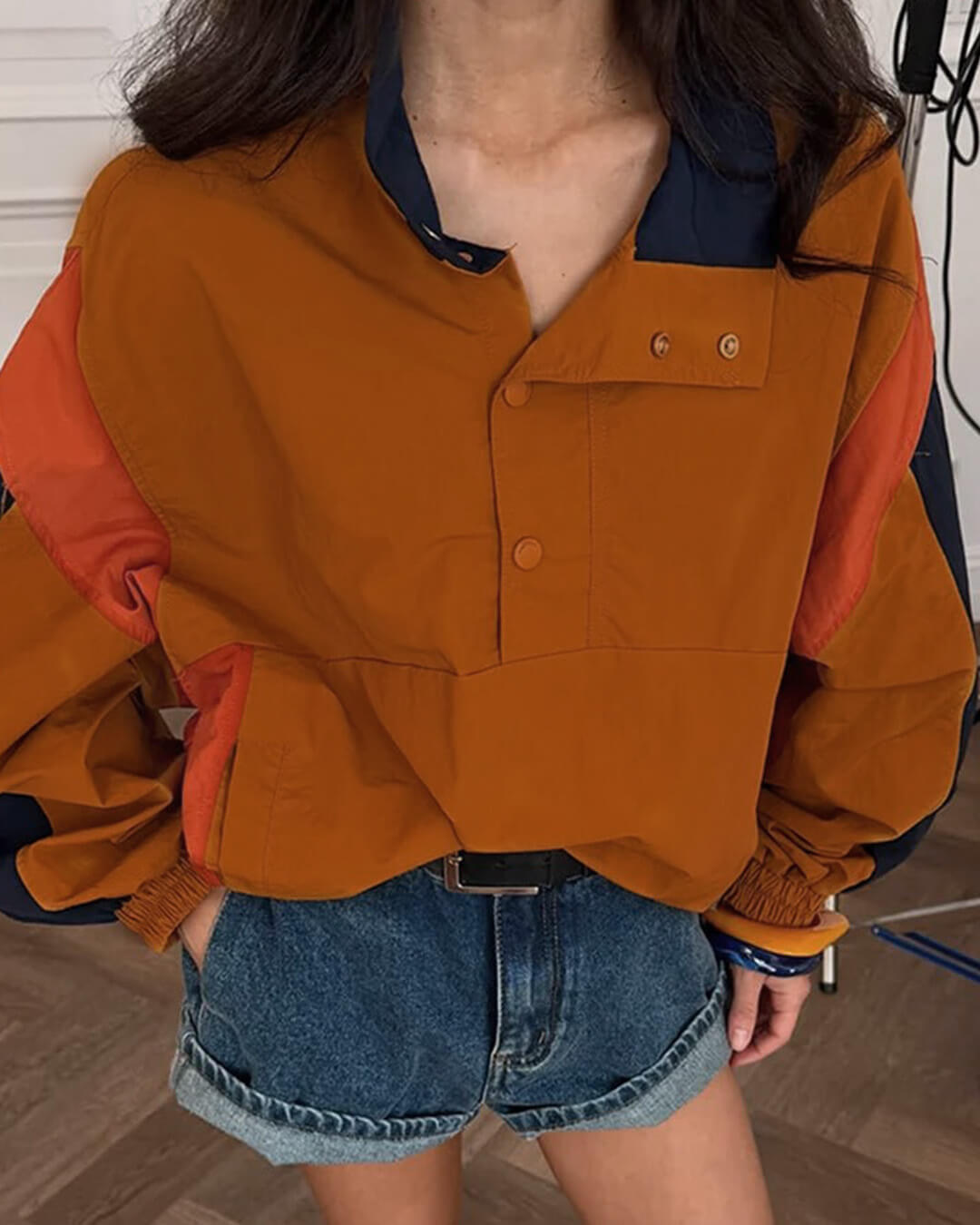 OLANE Oversized Colorblock Cropped Jacket OrangeSWomen's Coats & Jackets