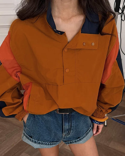 OLANE Oversized Colorblock Cropped Jacket OrangeSWomen's Coats & Jackets