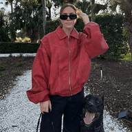 Oversized-Kunstlederjacke mit Kontrastdetails