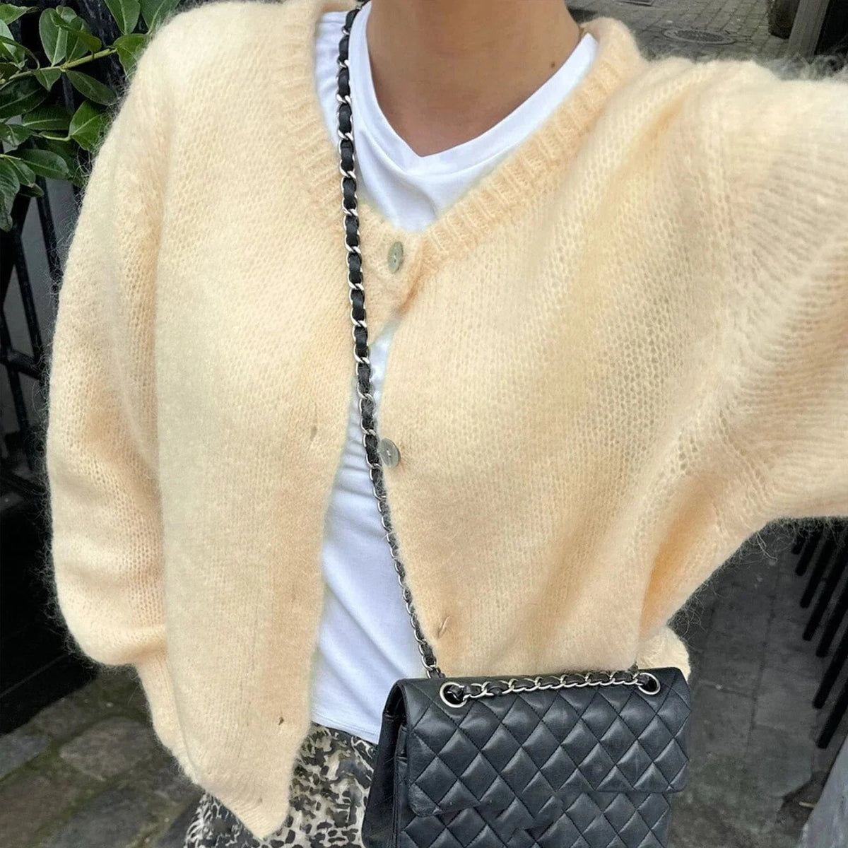 OLANE Oversized Fuzzy Knit Cardigan Light YellowSWomen's Sweaters & Cardigans