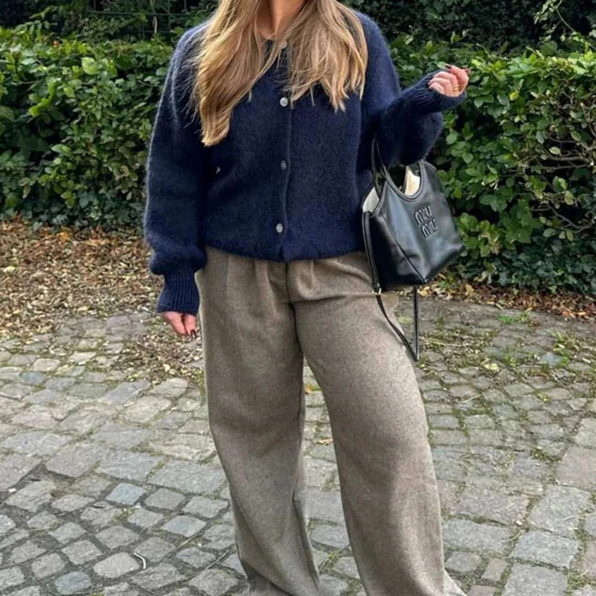 OLANE Oversized Fuzzy Knit Cardigan Navy BlueSWomen's Sweaters & Cardigans