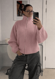 Oversized Ribbed Zip-Up Sweater