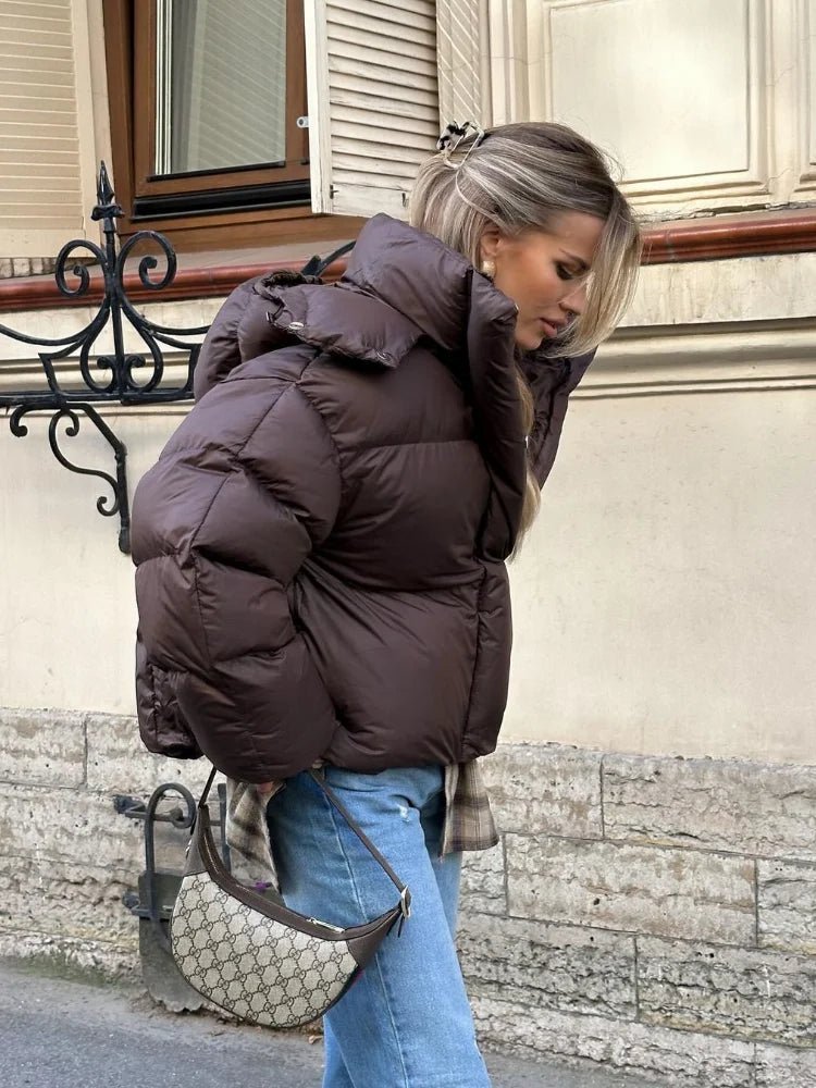 Oversized kurze Kapuzen-Pufferjacke