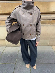 Oversized Stand Collar Cotton Blend Coat