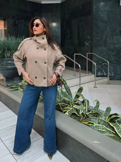 OLANE Oversized Stand Collar Cotton Blend Coat XSWomen's Coats & Jackets