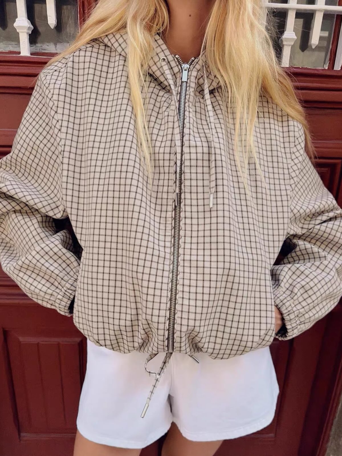 OLANE Plaid Hooded Cropped Jacket XSWomen's Coats & Jackets