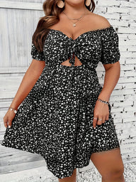 Aginka Plus Size Off-the-Shoulder Floral Dress
