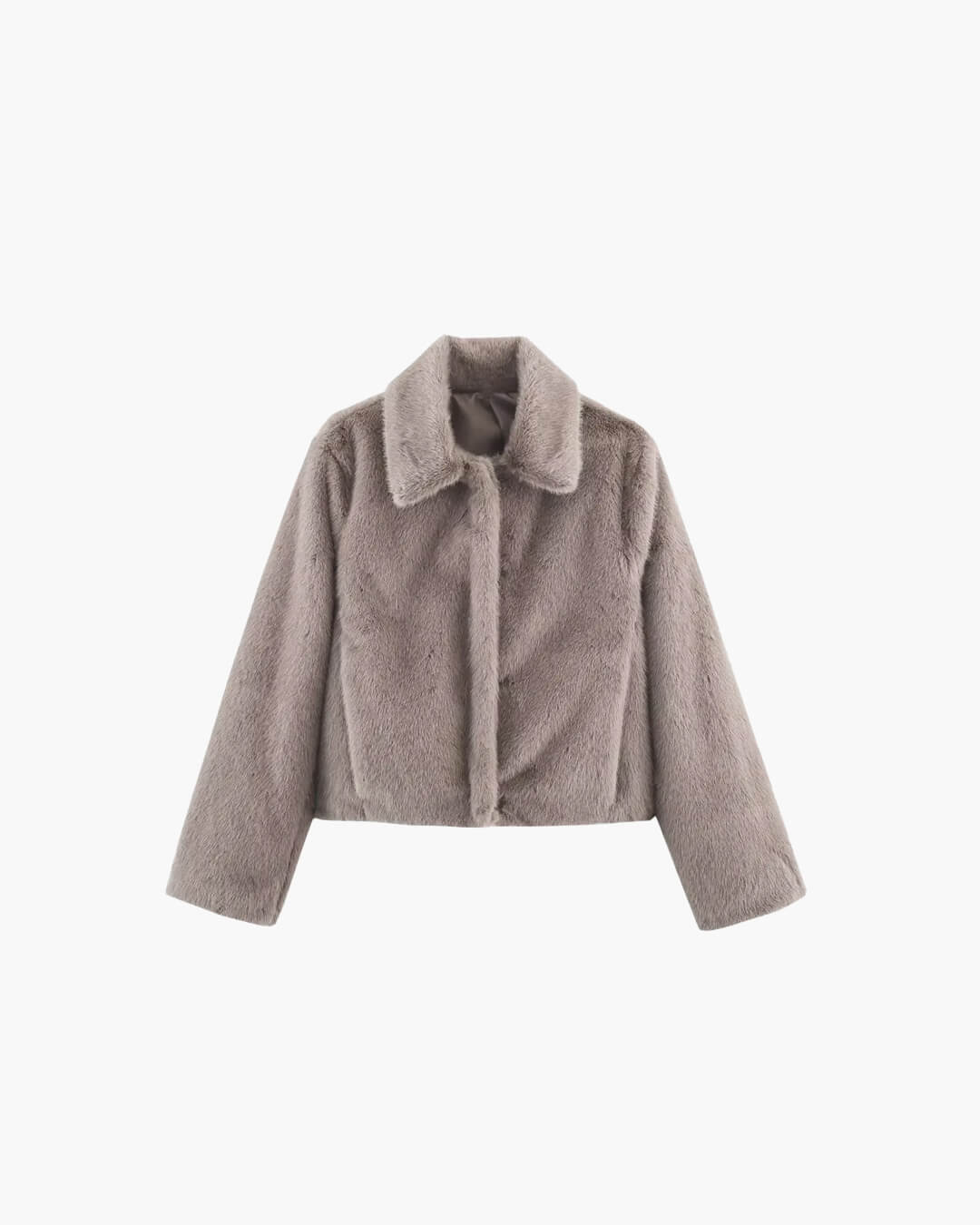 OLANE Plush Turn-Down Collar Faux Fur Jacket GreySWomen's Coats & Jackets
