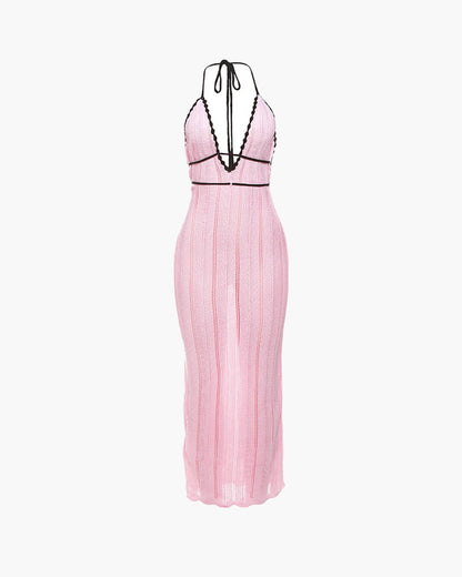 OLANE Rachel Lace Up Halter Maxi Dress PinkXSWomen’s Dresses