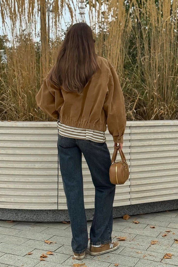 OLANE Relaxed-Fit Faux Suede Zip-Up Jacket BrownMWomen's Coats & Jackets