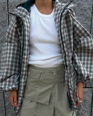 Veste oversize à capuche à carreaux rétro