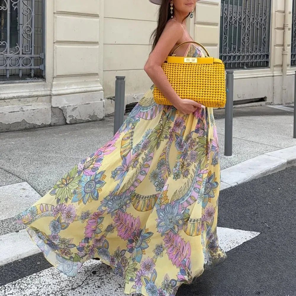 OLANE Romantic Floral Chiffon Cami Dress YellowSWomen’s Dresses