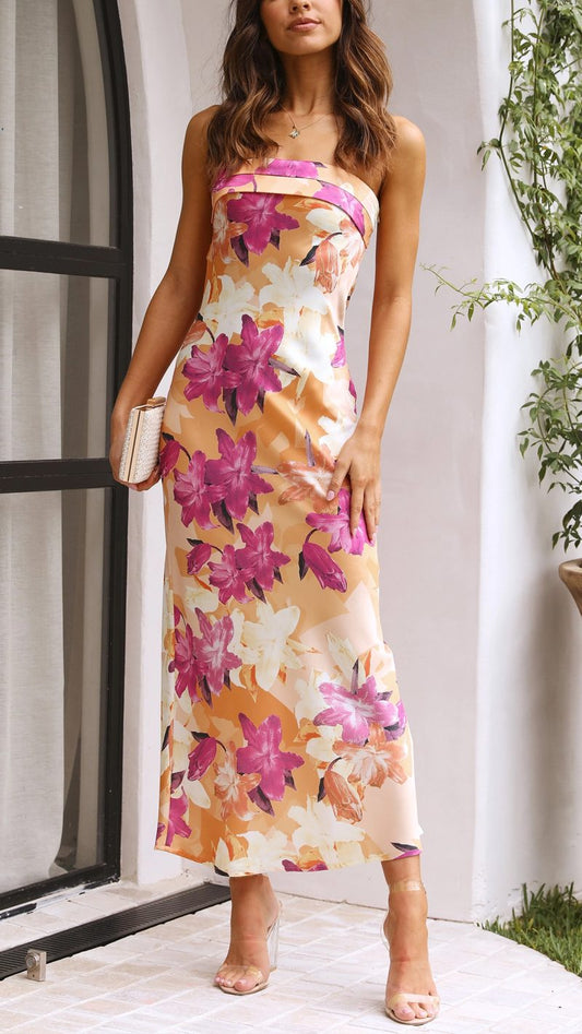OLANE Romantic Floral Strapless Maxi Dress PinkSWomen's Dresses