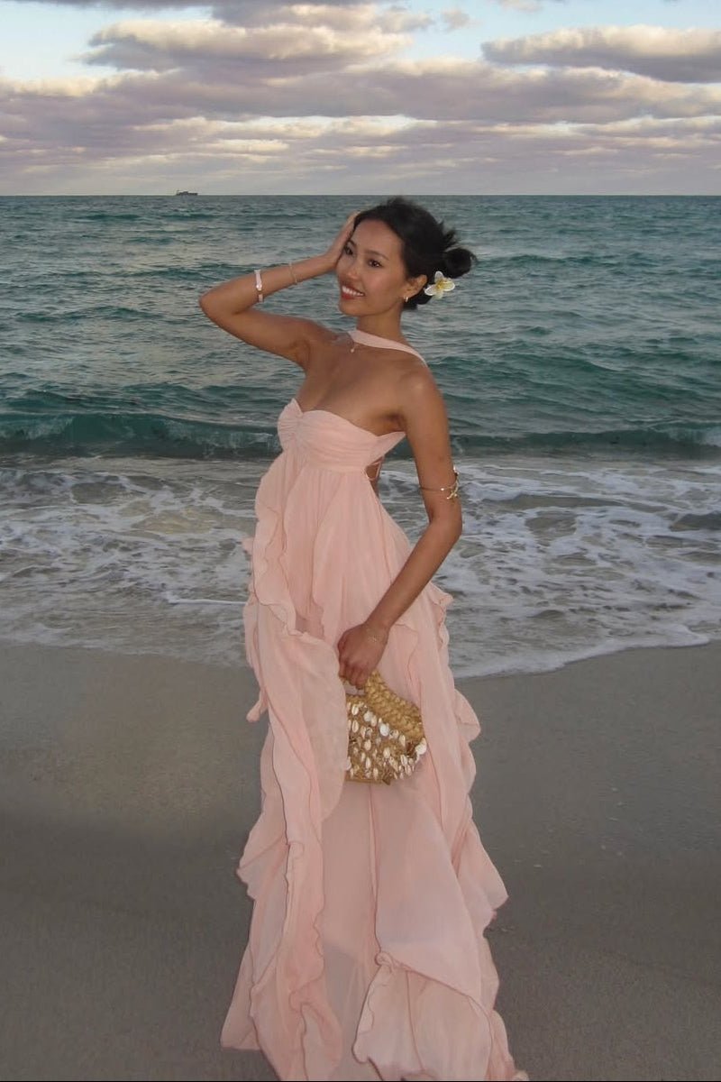 OLANE Romantic Strapless Ruffled Maxi Dress Baby PinkSWomen's Dresses