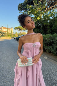 Romantic Strapless Ruffled Maxi Dress