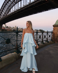 Romantic Tiered Ruffle Satin Maxi Dress