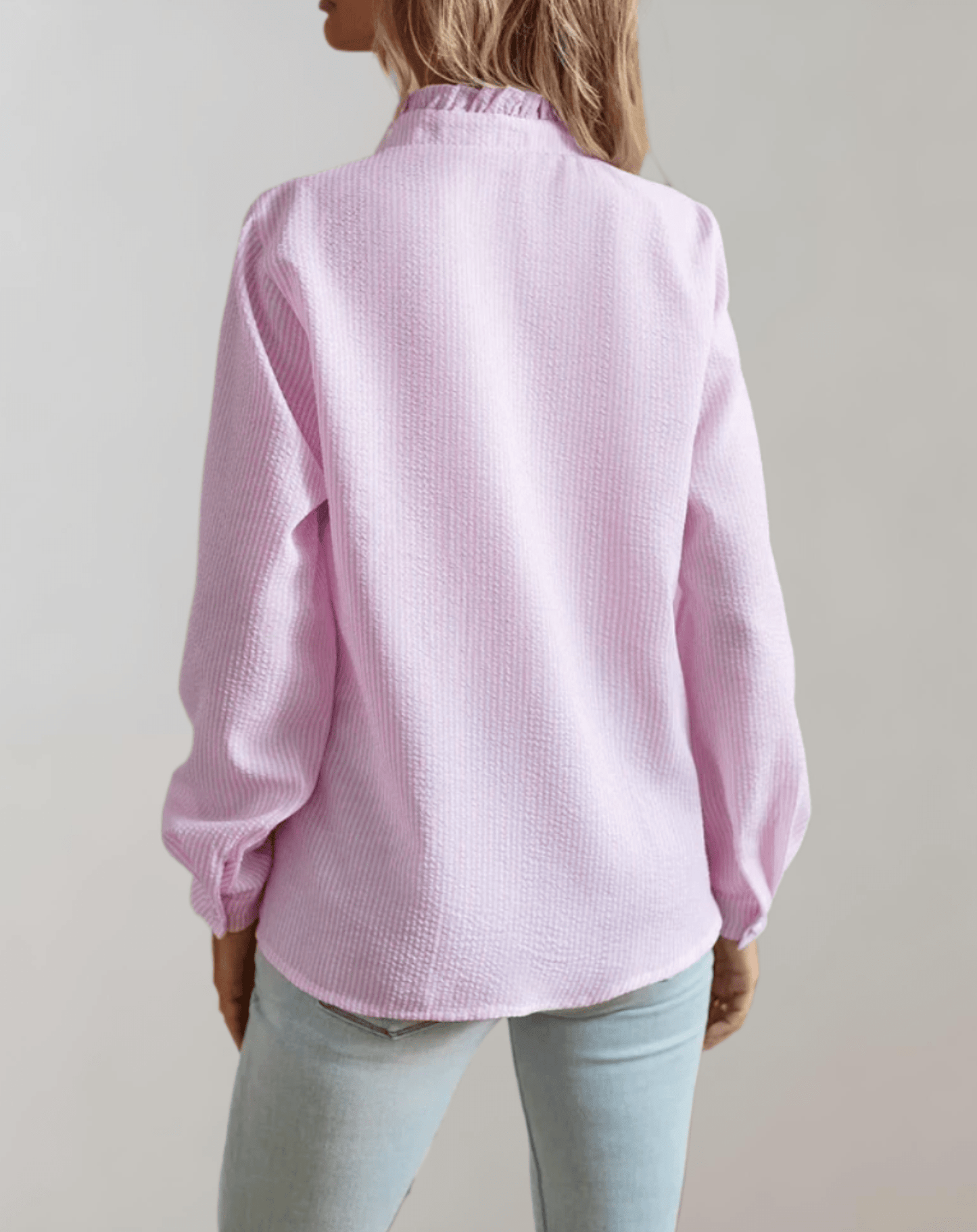 OLANE Ruffled Stand - Up Collar Loose - Fitting Blouse PinkSWomen's Tops