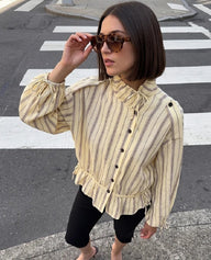 Ruffles Stand Collar Striped Jacket