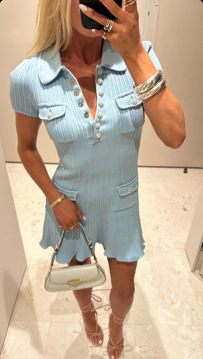 OLANE Sequin Knit Mini Dress with Ruffle Details BlueSWomen’s Dresses