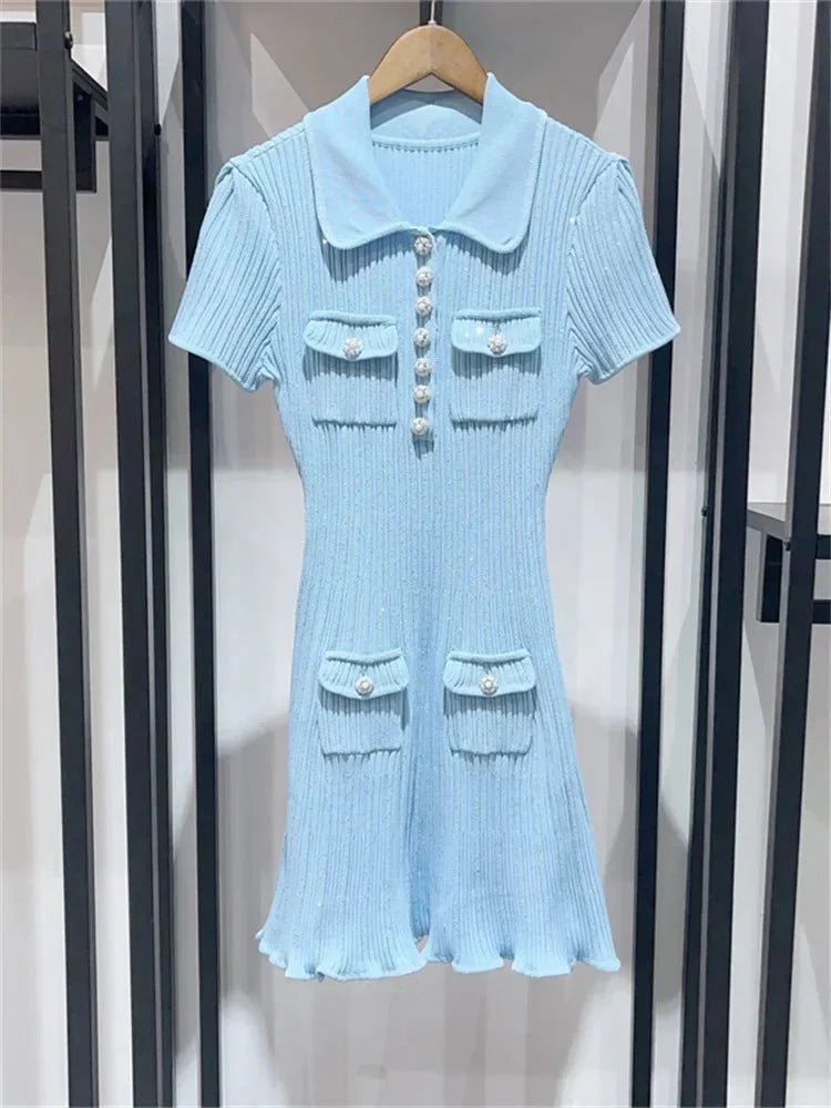 OLANE Sequin Knit Mini Dress with Ruffle Details BlueSWomen’s Dresses