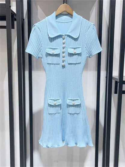 OLANE Sequin Knit Mini Dress with Ruffle Details BlueSWomen’s Dresses