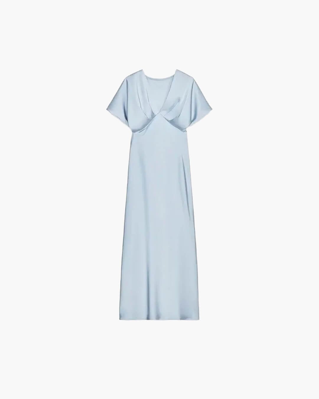 OLANE Short Sleeves V - Neck Satin Midi Dress BlueSWomen's Dresses
