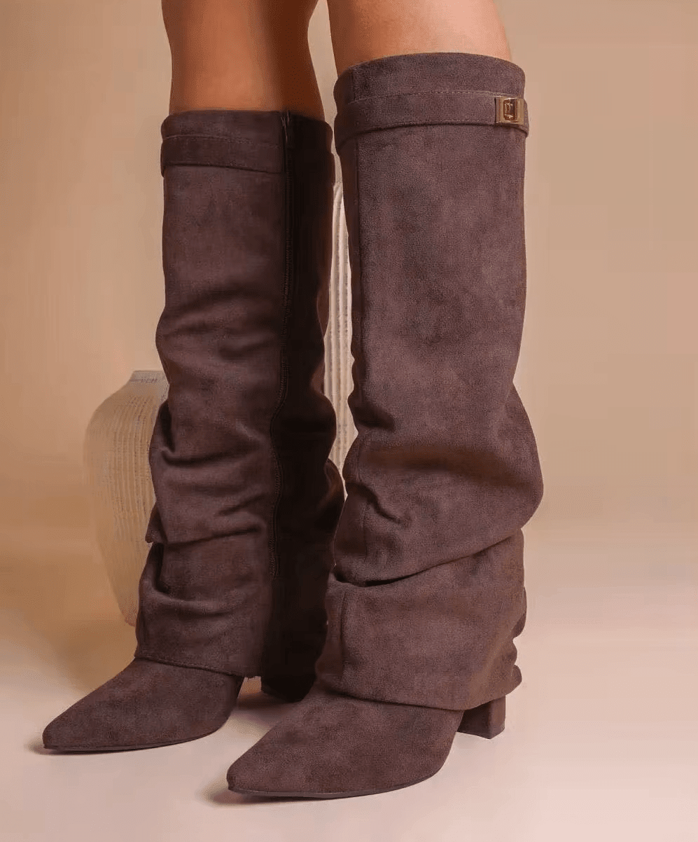 OLANE Slouchy Faux Suede Knee High Boots Coffee34Boots