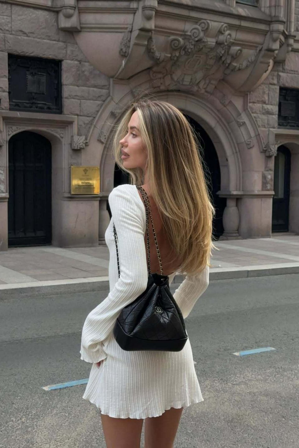 OLANE Soft Knit Open Back Mini Dress WhiteSWomen’s Dresses
