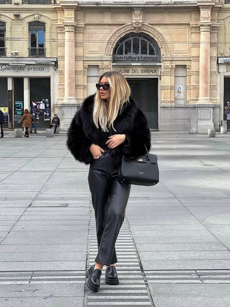 OLANE Soft Open-Front Faux Fur Coat BlackSCoat