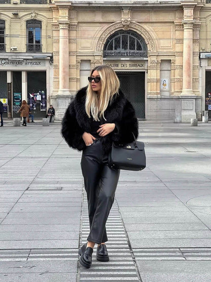 OLANE Soft Open-Front Faux Fur Coat BlackSCoat