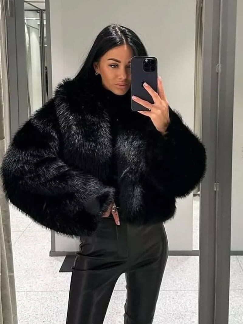 OLANE Soft Open-Front Faux Fur Coat BlackSCoat
