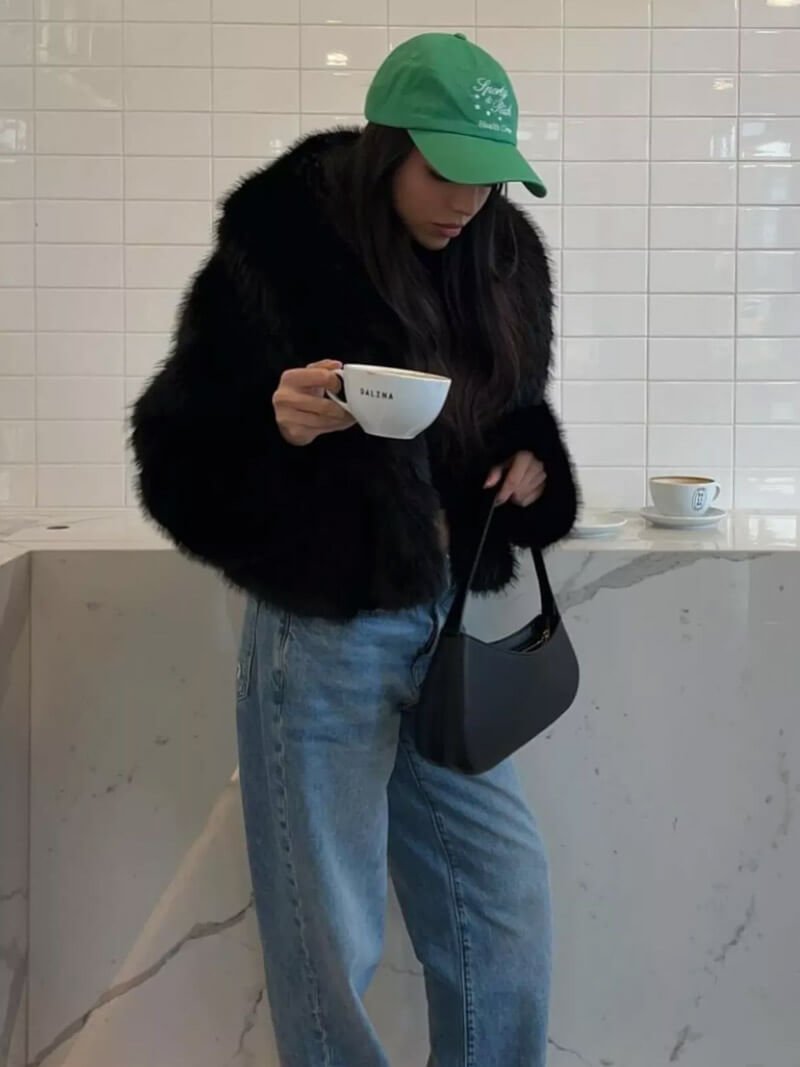 OLANE Soft Open-Front Faux Fur Coat BlackSCoat
