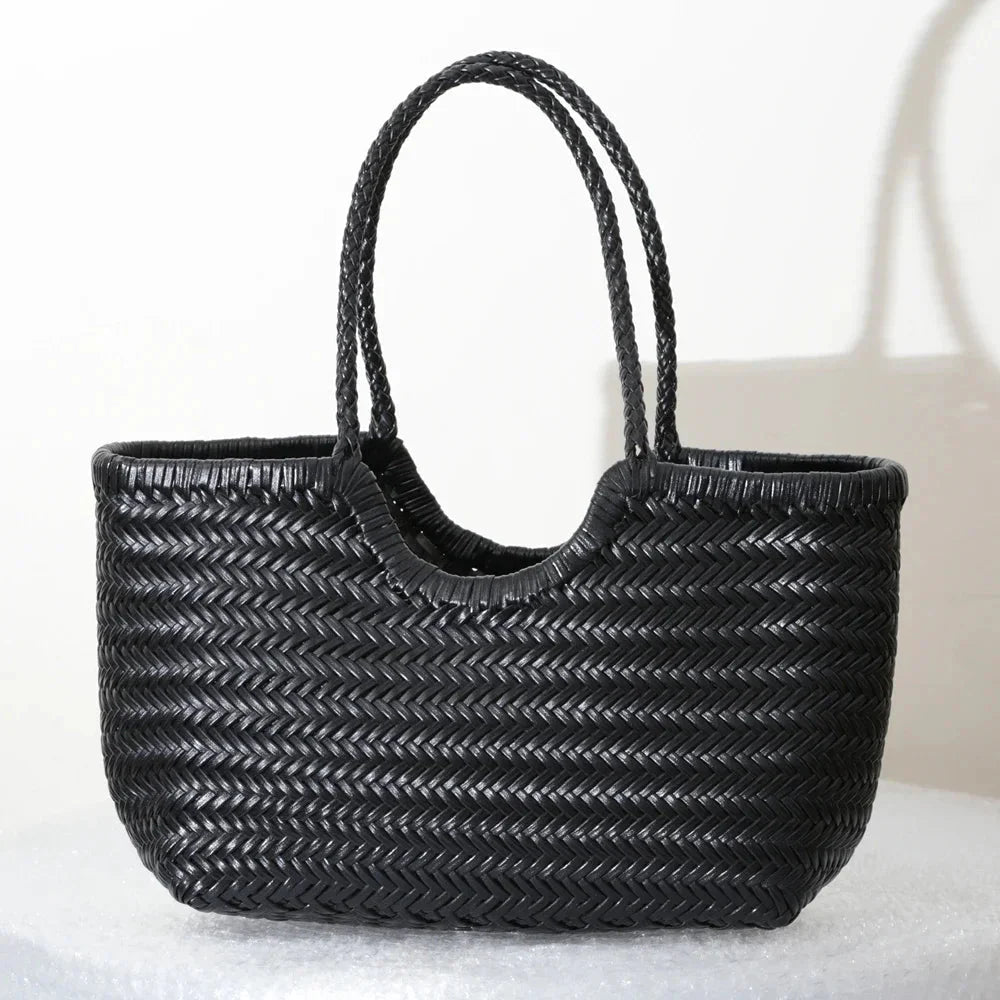 OLANE Spacious Woven Leather Tote Bag BlackSWomen's Bags