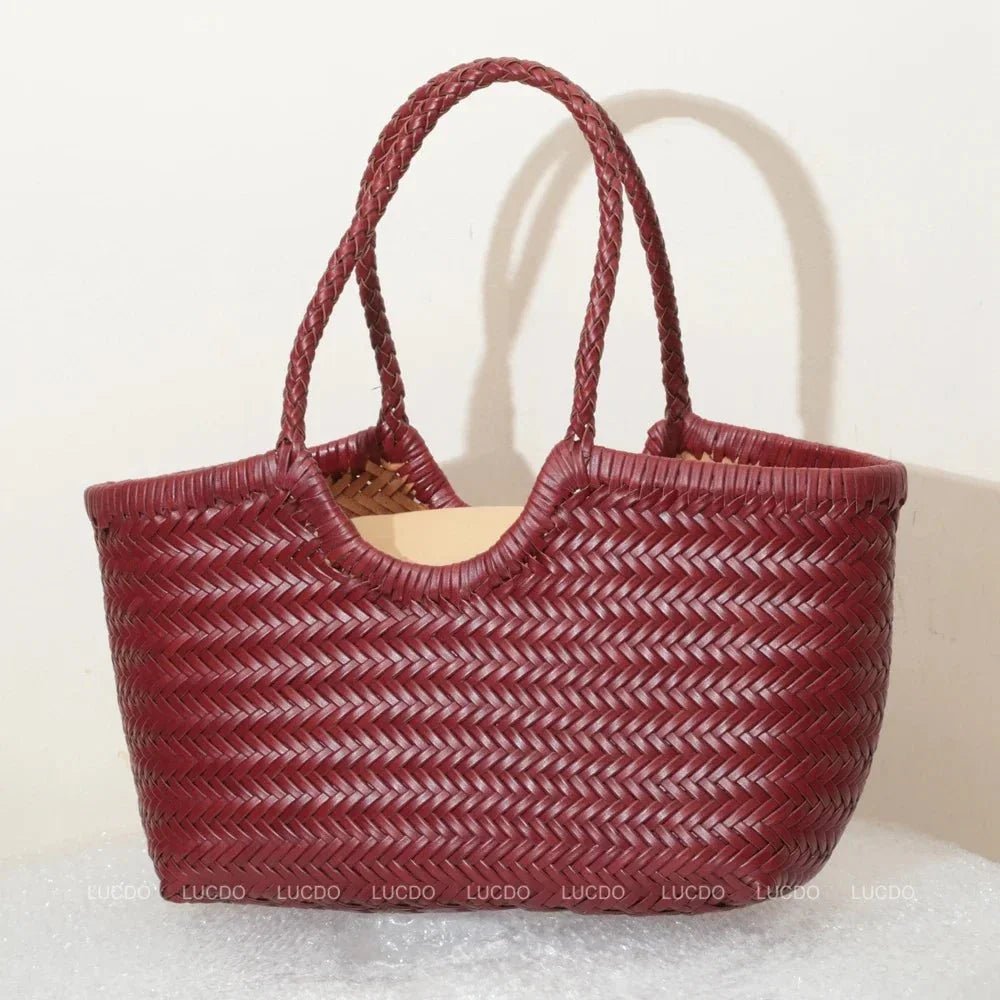 OLANE Spacious Woven Leather Tote Bag BurgundySWomen's Bags
