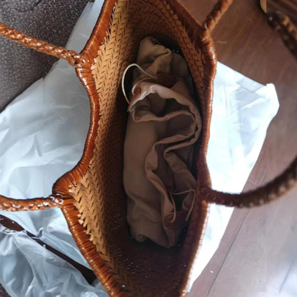 OLANE Spacious Woven Leather Tote Bag BurgundySWomen's Bags