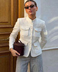 Blazer col montant avec poches à rabat