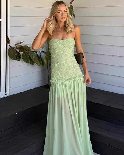 OLANE Strapless Floral Lace Maxi Dress Light GreenMWomen's Dresses